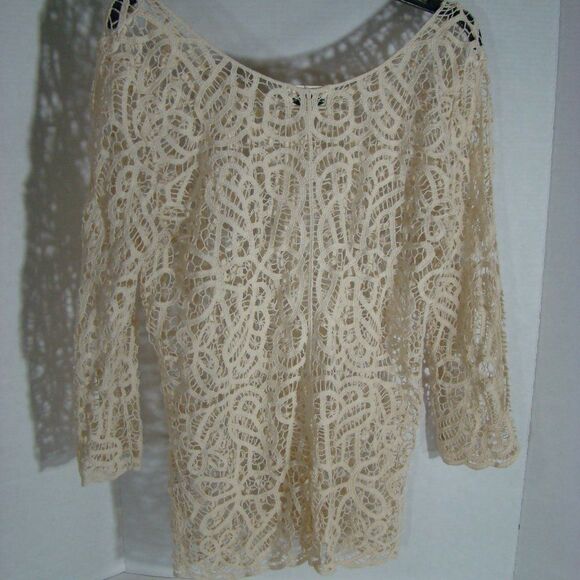 Grand & Greene Cream Crocheted Tunic 3/4 Sleeve Size Medium *Bundle Only* - Picture 1 of 9